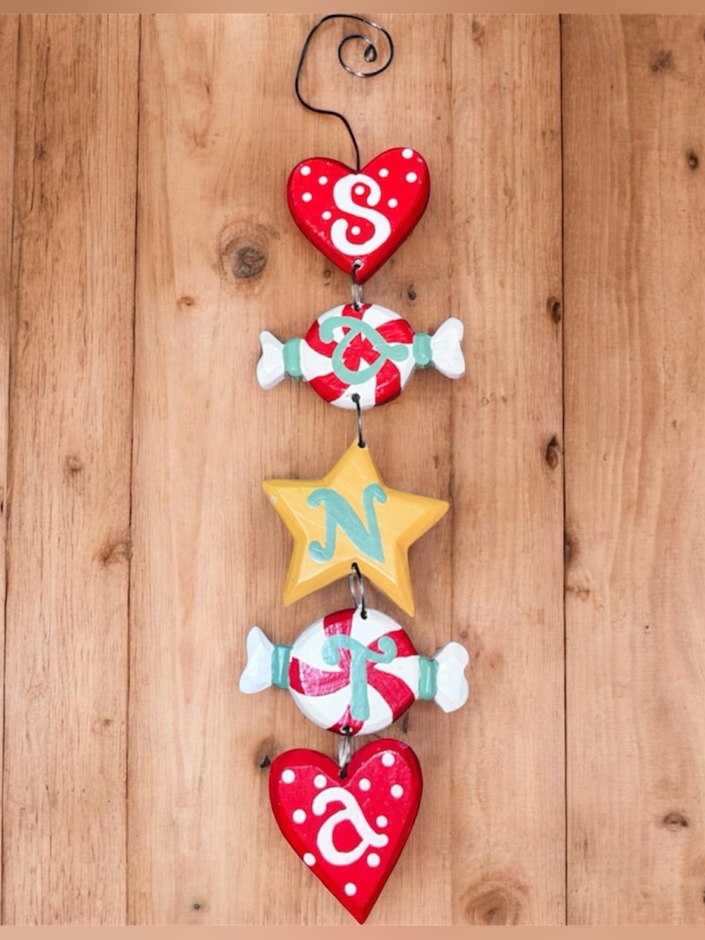 Whimsical Hand-Painted Wooden Christmas "SANTA" Vertical Hanging Wall Decor